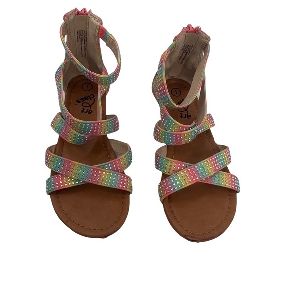 Art Class Pink Purple Yellow Ombre Gladiator Rhinestone Sandals Size 1 Girl’s - Picture 3 of 11